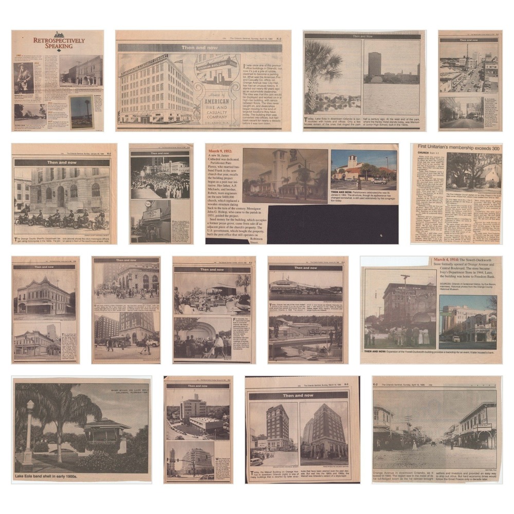 17 Vintage Orlando Sentinel Then and Now Retrospective Photo Newsclippings Lot